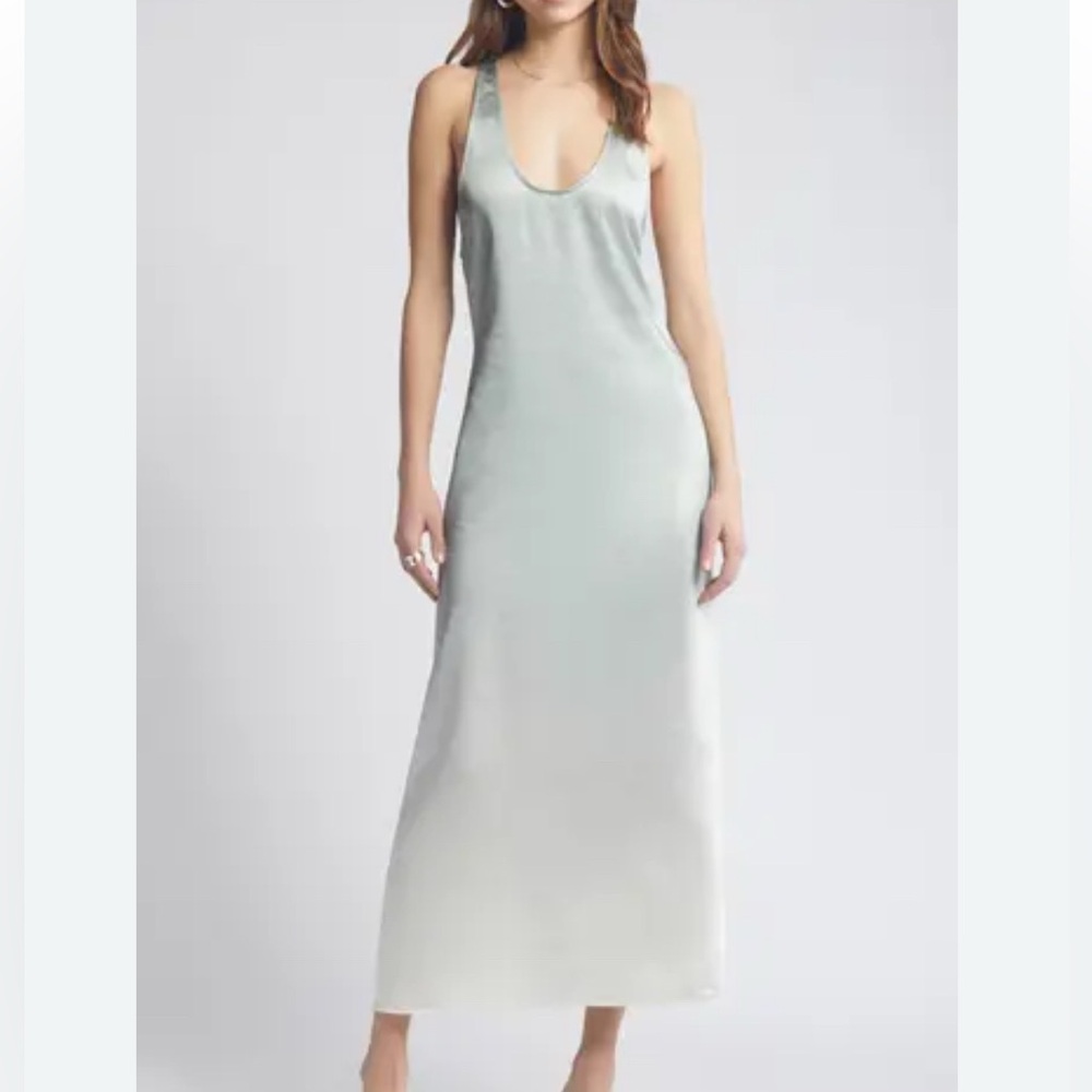 Open edit racer back satin maxi
